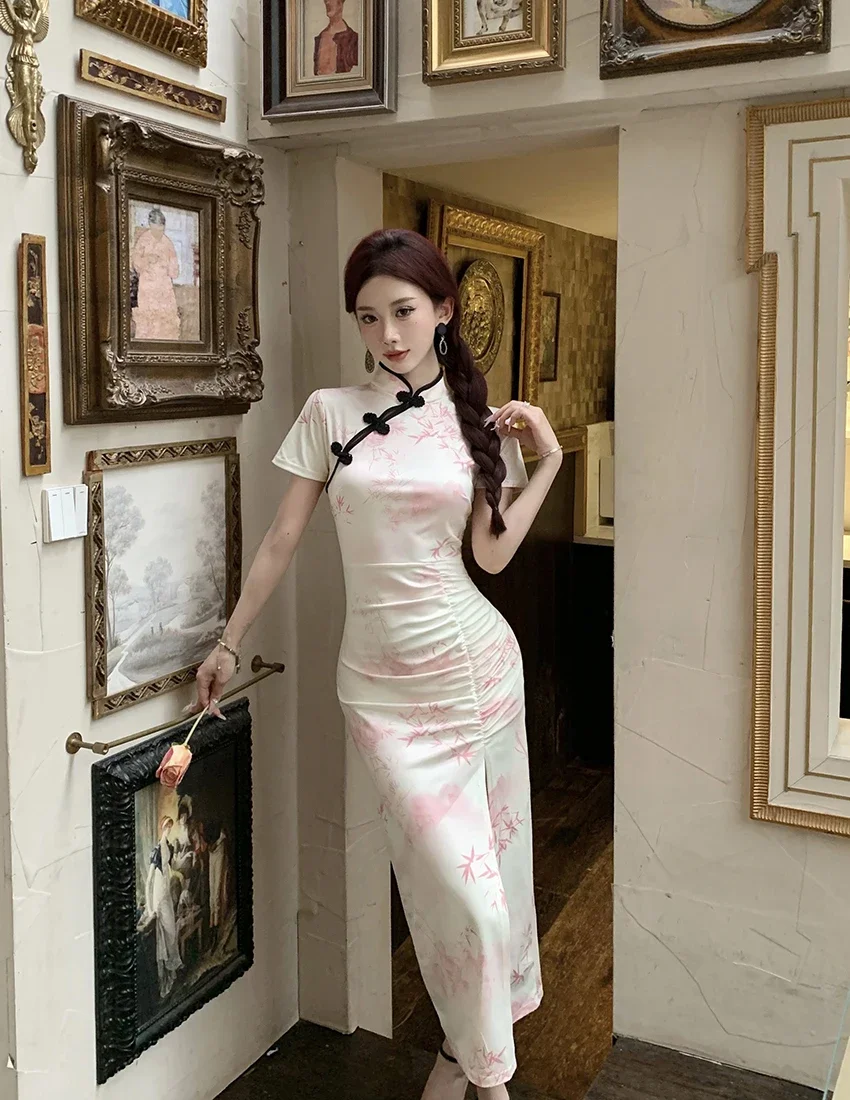 ผู้หญิง High-end รู้สึกสไตล์ Retro ชุดเข้ารูป,รุ่นดัดแปลง Tulle Cheongsam,แฟชั่นสมัยใหม่,หญิงสาว,ใหม่มาถึง
