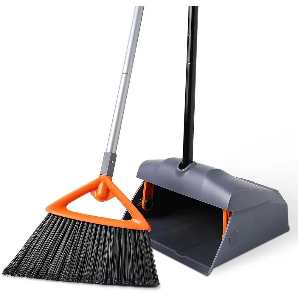 

Heavy Duty Broom with Dustpan Combo Set Indoor and Outdoor Dual pose,Sti Bristle Commercial Angle Broom and Standing Dust Pans w