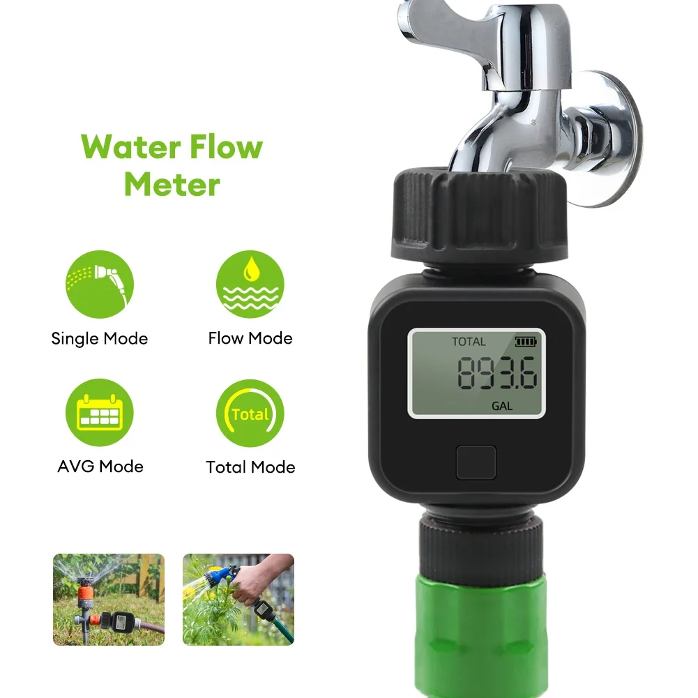 Misuratore di portata d'acqua digitale misuratore d'acqua per tubo flessibile da giardino per esterni, misurazione del consumo e della portata dell'acqua con connettori rapidi