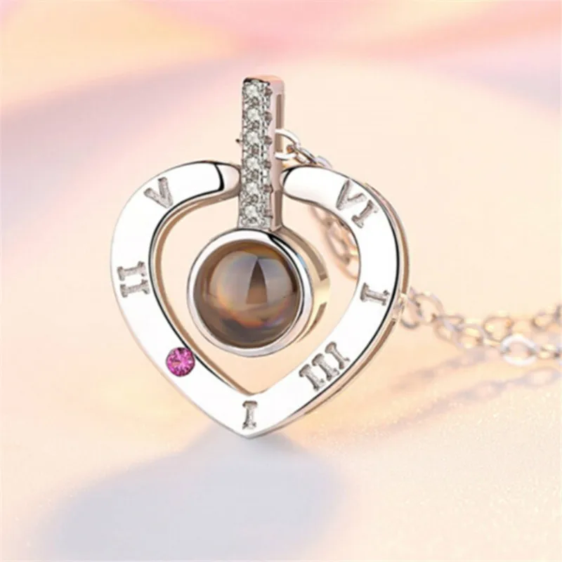DropShipping Heart Shaped Pendant I LOVE YOU In 100 Languages Projection Round Necklace For Memory For LOVE Choker Collier Gifts