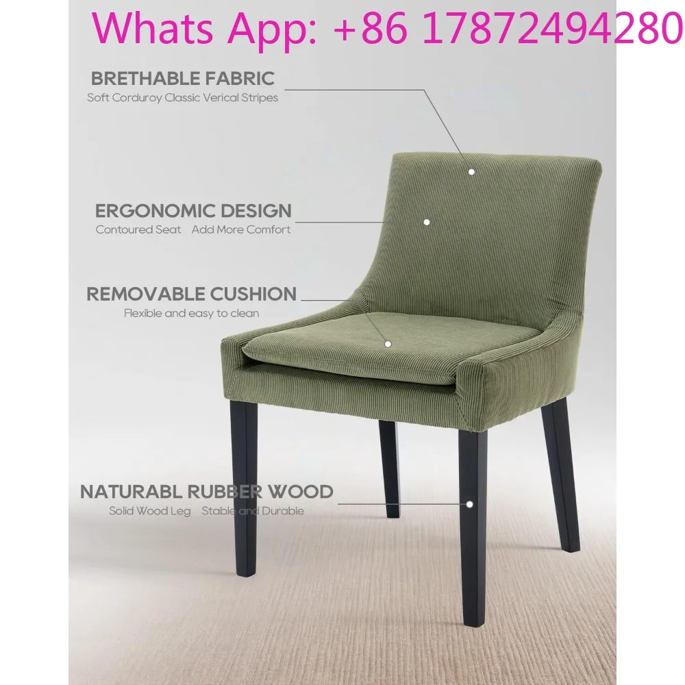 Set of 2 Fabric Modern Kitchen Chairs, Mid-Back Dining Room Chairs with Wooden Legs and seat Cushion