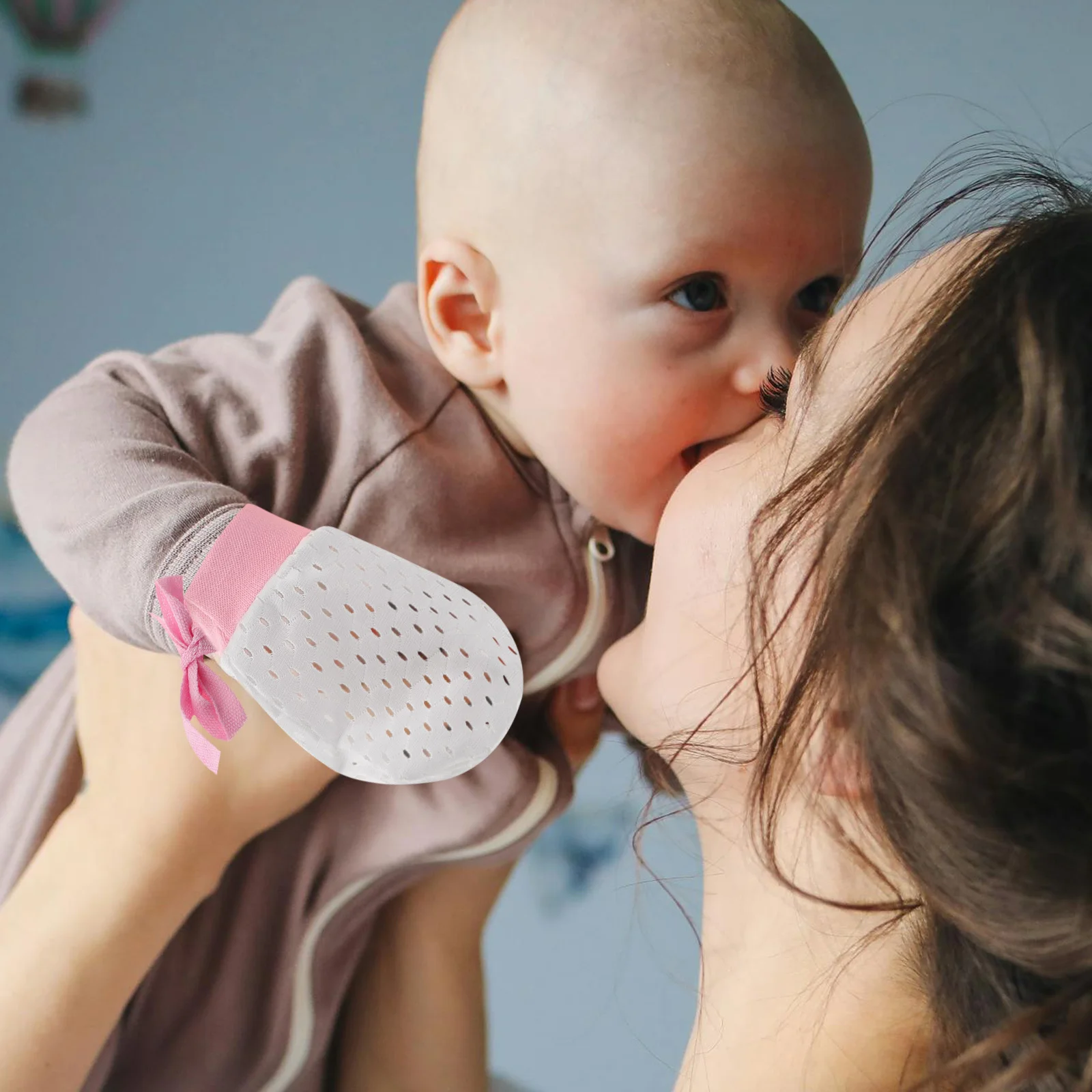 

1Pair Newborn Mittens No Scratch Breathable Mesh Baby Mittens Infant Hand Protection Adjustable Drawstring Soft Cuff