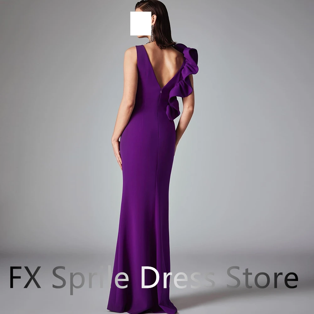 Exquisite Purple Jersey Straight Crew neck 3D Flowers Evening Dress Ankle Length Sleeveless Sweep Train Pleats  Zipper Back