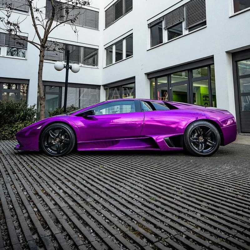 Premium Stretchable Purple Mirror Chrome Vinyl Wrap Film Roll DIY Self Adhesive Decal Automotive Car Wrapping Foil