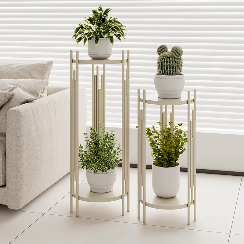 

Cream Metal Plant Stand Floor Flower Pot Holder Multifunctional Display Shelf for Living Room Balcony Indoor Vertical Organizer