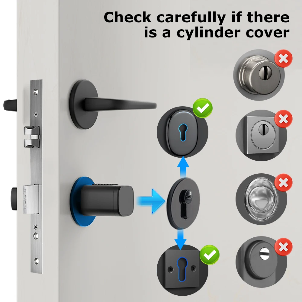 RAYKUBE V1 Smart Password Cylinder Lock With Tuya BLE Fingerprint 13.56mhz IC Card Include 3*AAA Batteries Easy Installation