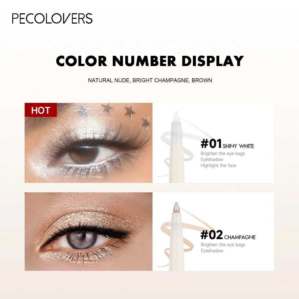 Evidenziatore in stick bianco abbagliante da 1 pezzo - Matita ombretto scintillante impermeabile per occhi luminosi, radianti, trucco per occhi