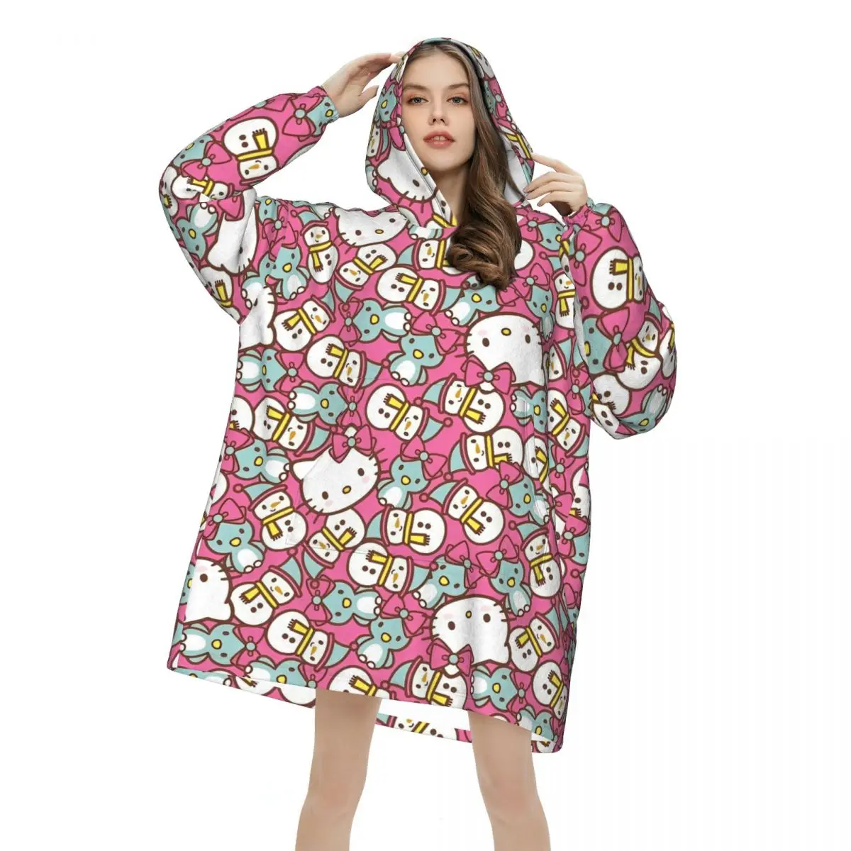 

Hellos Kittys Wearable Blanket Hoodie for Women Men Warm Cozy Large Blanket Sweatshirt Thick Fleece Hooded Blanket with Pocket
