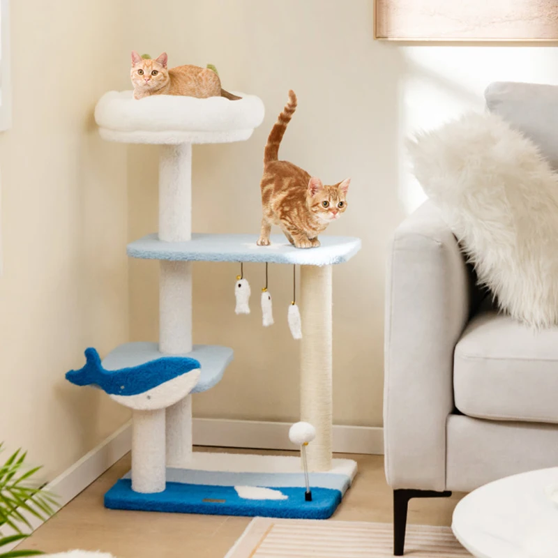 

Unique Ocean-themed Design Pet Cat Tree Scratcher Toy 3-level Cat Tower with Sisal Covered Scratching Posts