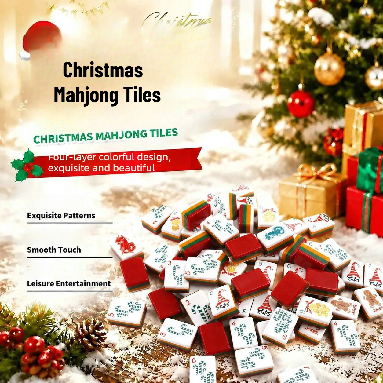 New Christmas Mahjong Tiles 160pcs 4-Layer Acrylic Engraved American Mahjong Set Luxury Mah Jongg Tiles for Family Club Game