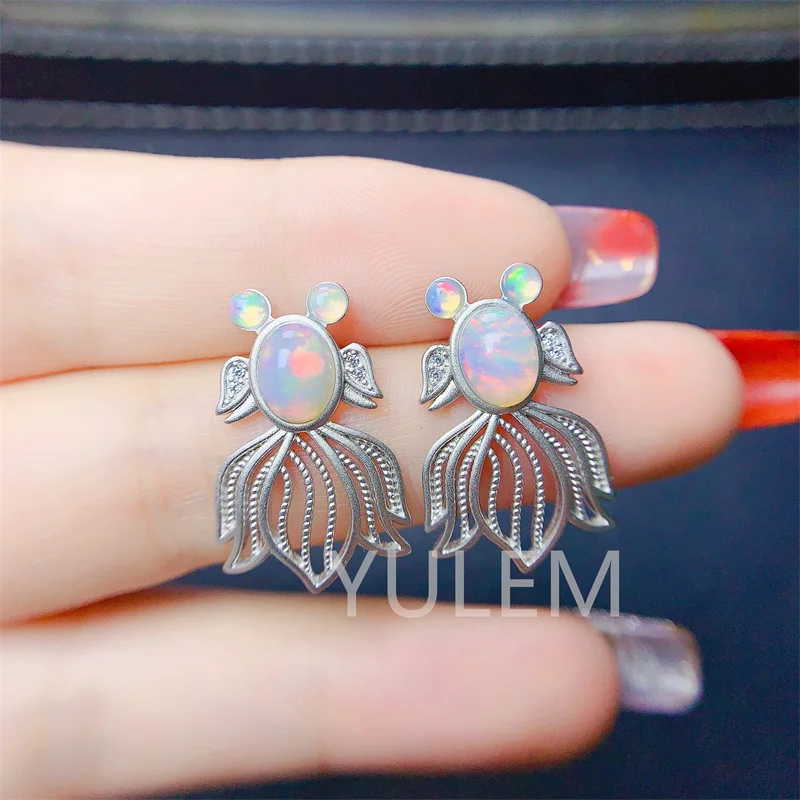 YULEM New Arrival Goldfish Silver 925 Earrings Natural Opal 6x8mm Earrings Women Jewelry Gift Accessories