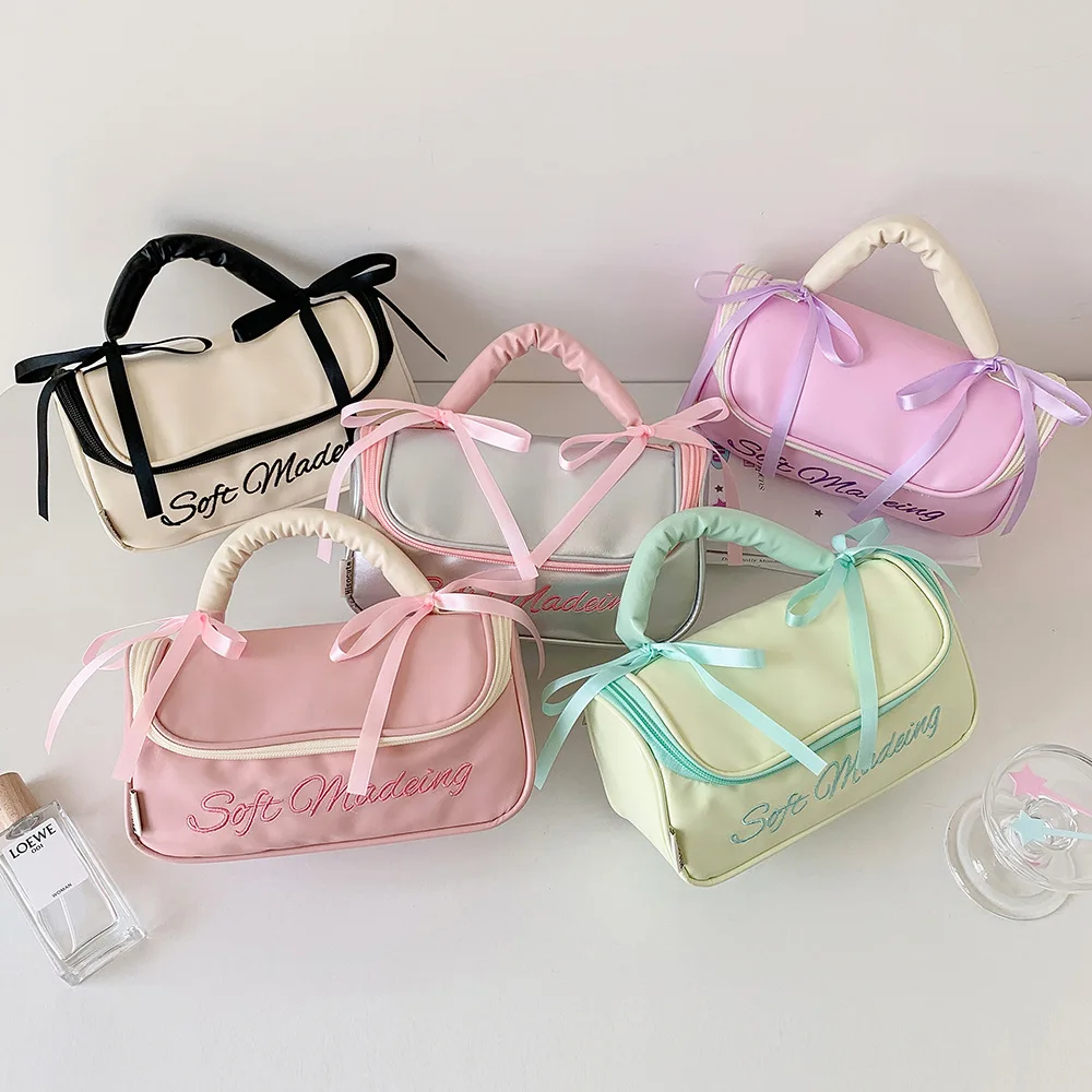 Cute Girl Portable Cosmetic Bag Ballet Style Large Capacity Skin Care Product Storage Bag Travel Toiletry Bag