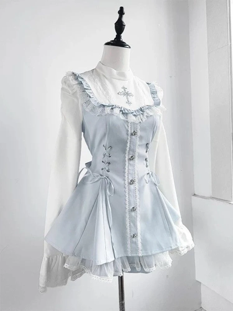 Conjuntos de 2 piezas góticos Vintage japoneses para mujer, conjunto de vestido de diseño Y2k con subcultura informal, trajes elegantes Punk Chic Harajuku, novedad de otoño