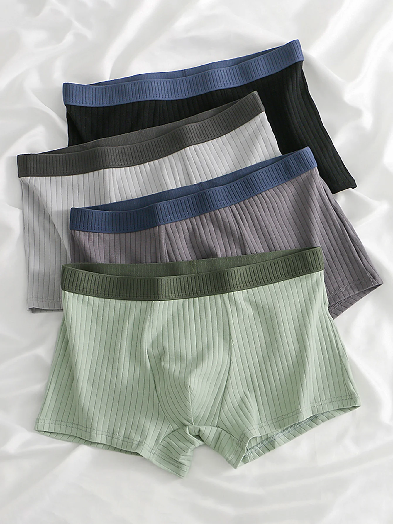 4-Pack Men's Cotton Boxer Briefs - Ribbed Texture, Contrast Waistbands, Soft & Breathable