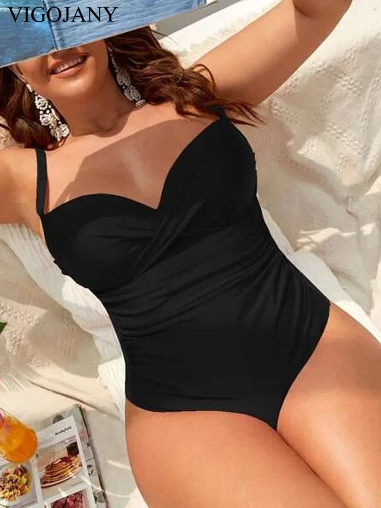 VigoJany 2025 Solid Cross Push Up Plus Size Swimwear Sexy Women Strapped Large One Piece Swimsuit Summer Chubby Bathing Suit