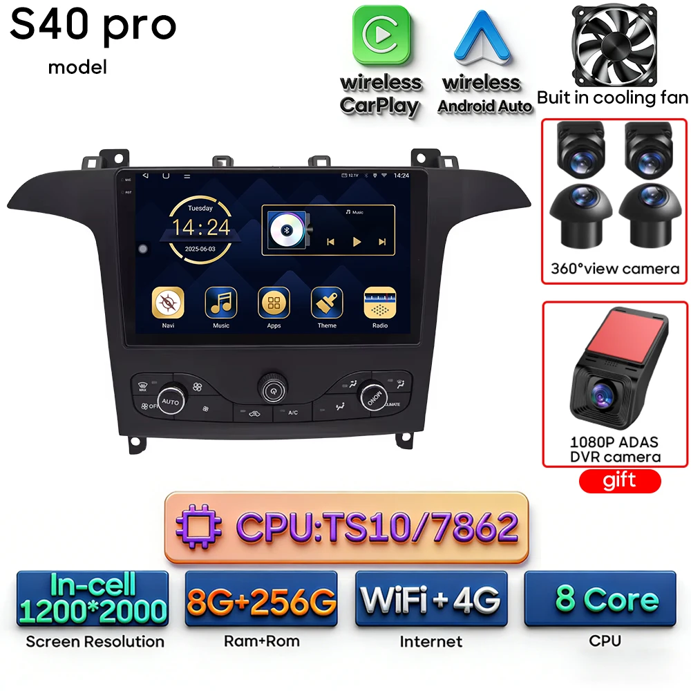 Android 16 voor Ford S-Max S-MAX 2006 - 2015 voor Ford Galaxy 2014 Auto Multimedia Speler Carplay Radio Video Navigatie GPS 2din