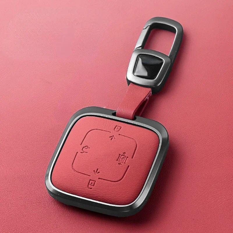 Volcanic Red Aluminum Alloy + Leather Car Remote Key Case Cover Suitable For Zeekr 001 2021 2022 2023 2024 2025