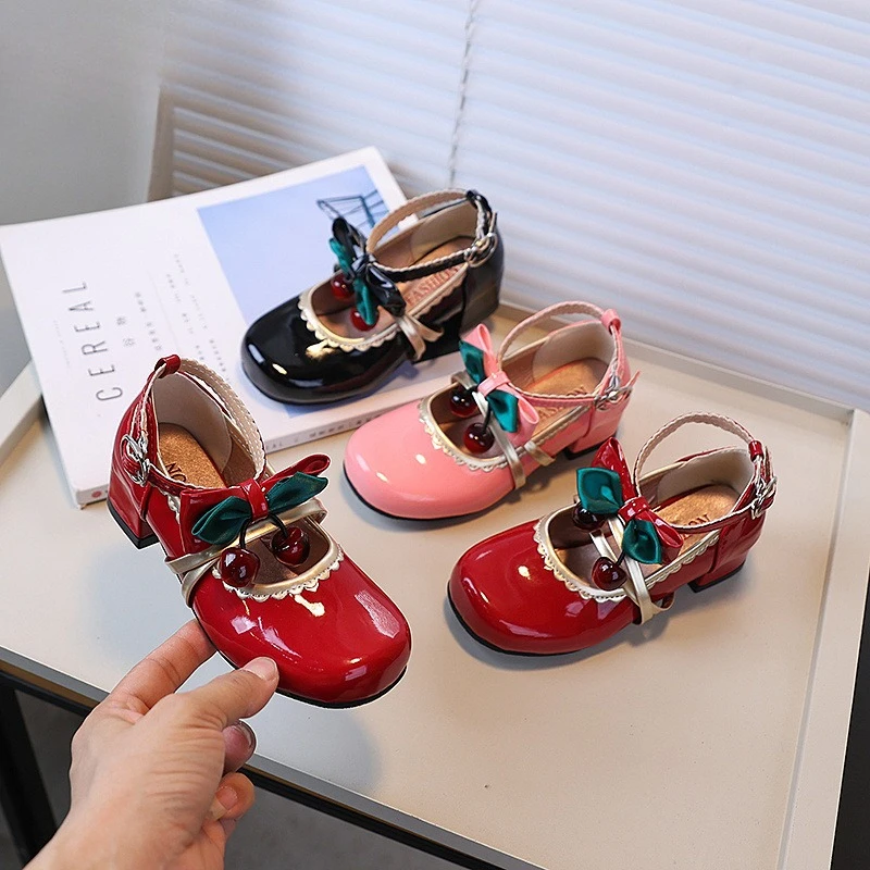 

Spring Autumn Girl Leather Shoes Mary Jane Chic Bowknot Children Fashion High Heel Shoes Wedding Party Kids Princess Dress Shoes