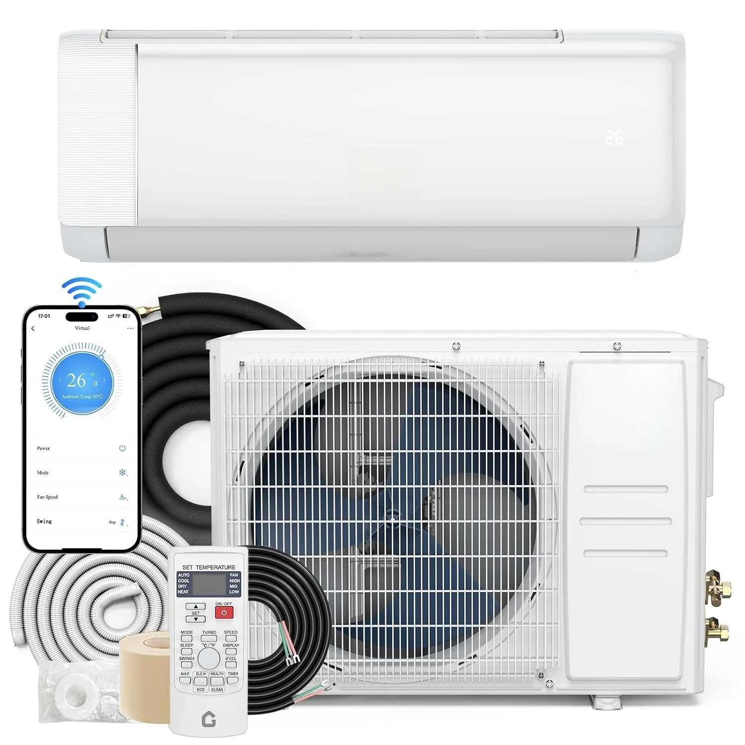 12000 BTU Mini Split AC & Heater, 230V, 18.5 SEER Inverter, WiFi/Remote-Controlled, Ultra-Quiet Ductless System,, Customized