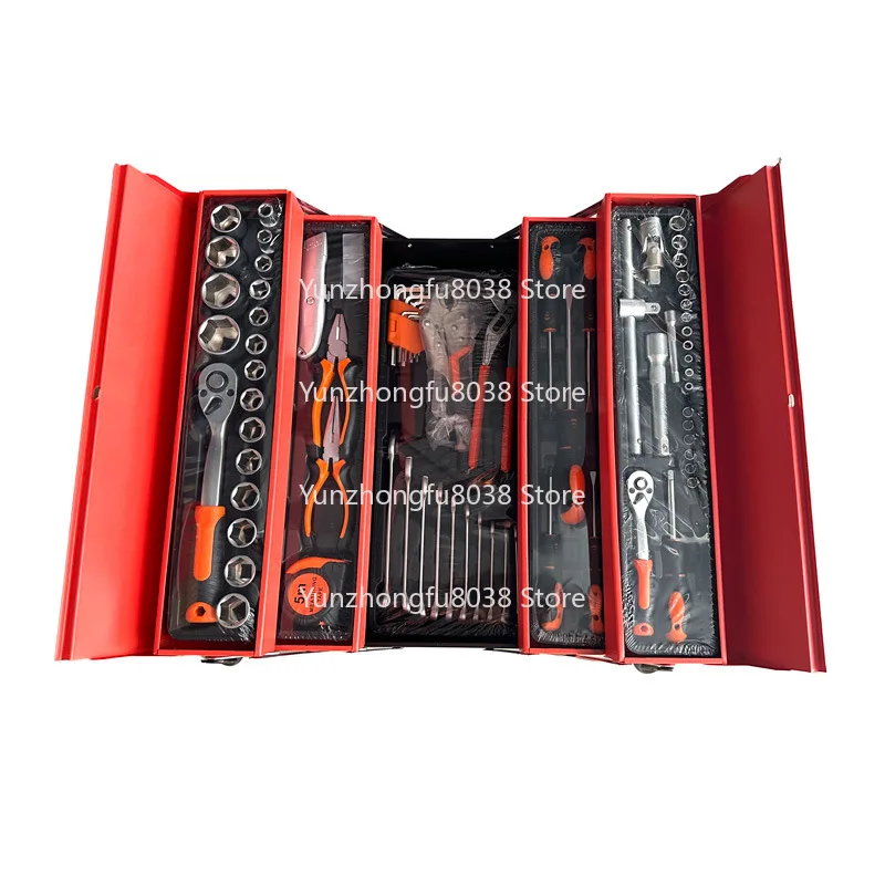 85-Piece Three-Layer Folding Toolbox Set Car Repair Hardware Tools with Ratchet Wrench Kit for Home Auto Maintenance