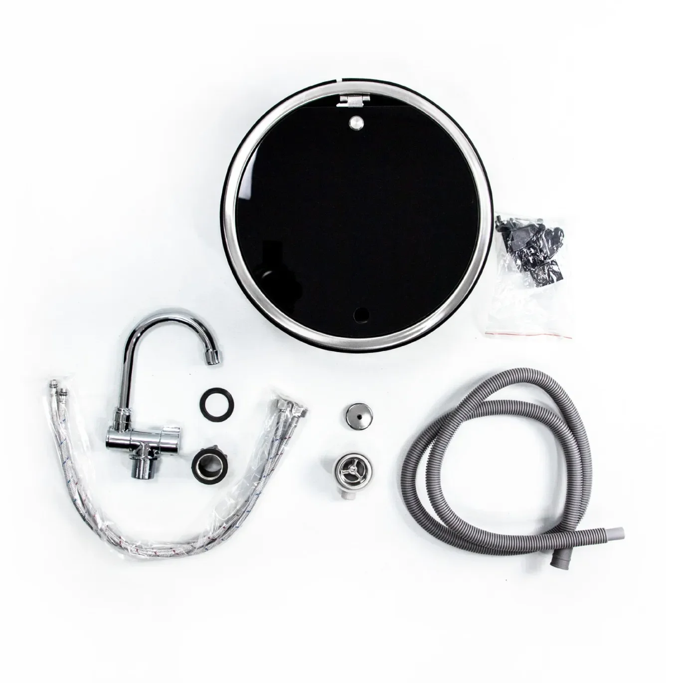 Lavello circolare per camper con coperchio, coperchio ribaltabile pieghevole da cucina, fessura singola, lavello circolare in acciaio inossidabile 304