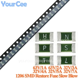 100pcs/10pcs 1206 SMD One Time Fuse Positive Disconnect SMD Restore Fuse Slow Blow 1206 1A 2A 3A 4A 5A 7A 32V 63V Slow Break