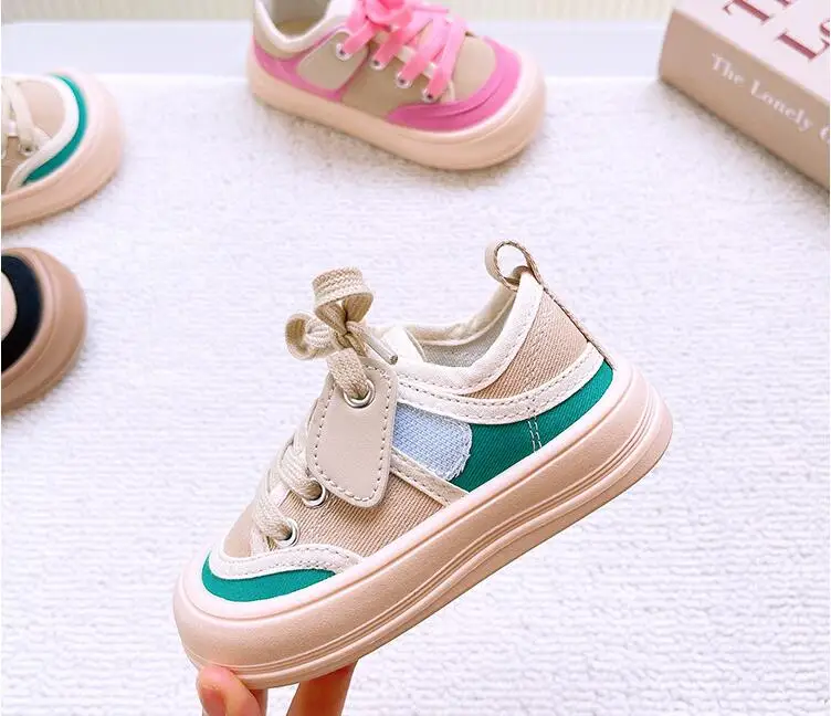 Children's Canvas Shoes 2024 Spring New Boys' Casual Cloth Shoes Girls' Baby Sports Shoes Soft Bottom Peach Green Black 22-30