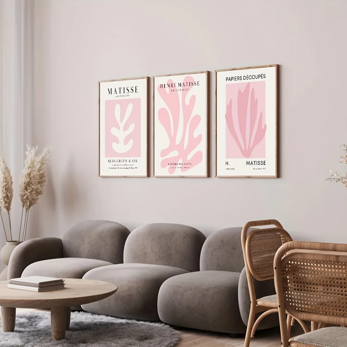 3pcs/set Unframed Canvas Poster, Modern Art, Pink Abstract Mattis Henley Prints, Ideal Gift For Bedroom Living Room Corridor,