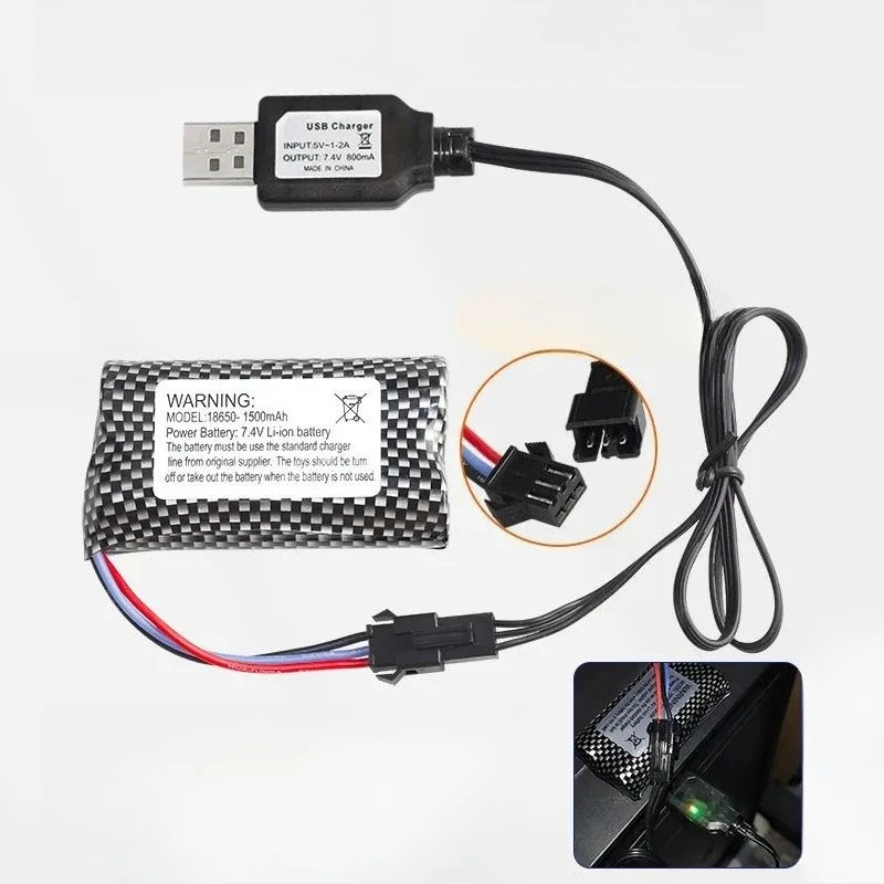 18650 Lithium Battery 7.4V 1500mAh High Capacity Long Life for Torsion RC Car Remote Control Climbing Deformation Vehicle