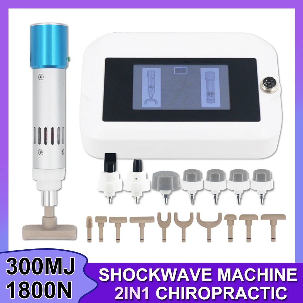 Mesin terapi shock terbaru, mesin terapi Shockwave, perawatan otot ED, pijat, 2In1 elektrik, pistol koreksi Chiropractic elektrik 1800N, pereda nyeri