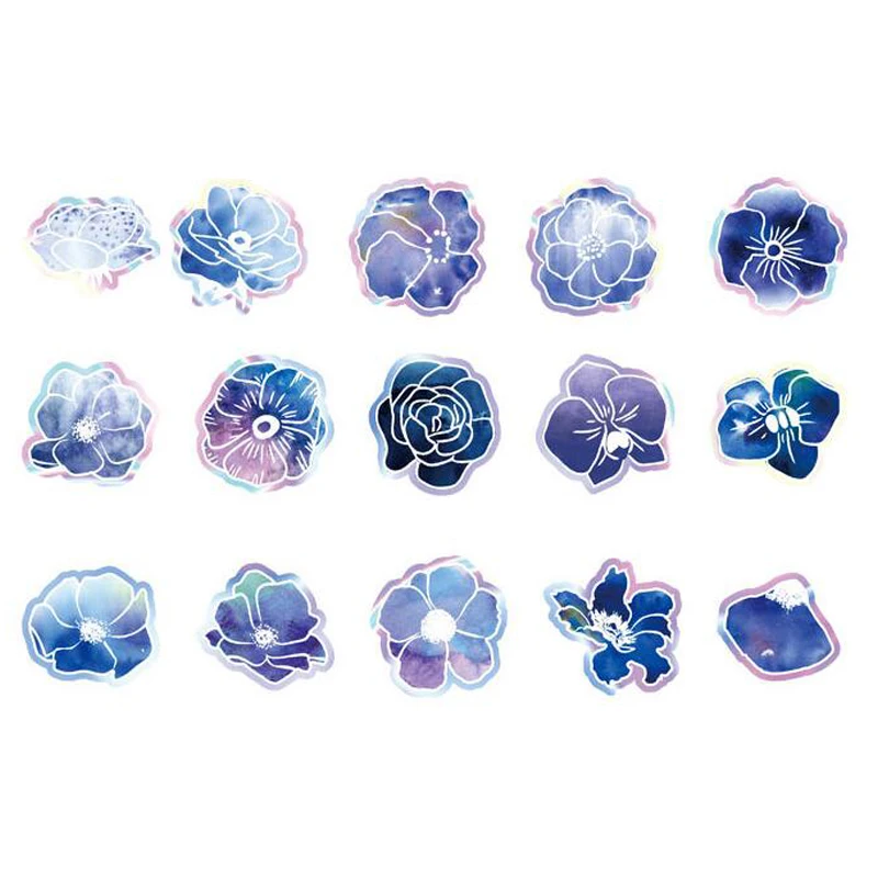 30 Pcs /Pack Laser Watercolor Magic Flower Petals and Leaf DIY Decoration Stickers for Journal For Households