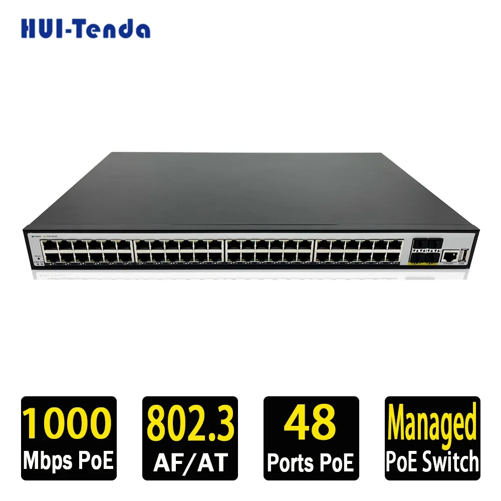 

HUI-Tenda 100/1000Mbps 48 Port PoE Gigabit Ethernet Smart Managed Switch,4 x 1G SFP,Desktop or Rackmount Switchd for ip camera