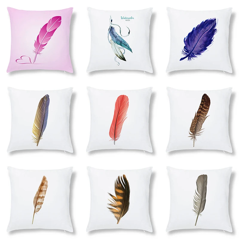 45*45cm Feather Painted Printing Peach Skin Pillowcase Car Sofa Cushion  Wholesale