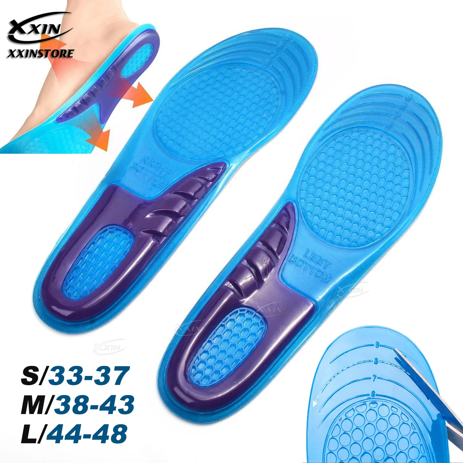 

【Xxin】Orthotic Insole Men Women Arch Support Insoles Elastic Gel Silica Sport Running Shoe Pad Size 35-46