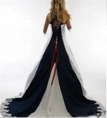 Customized New Navy Blue White Gothic Wedding Dress Western Cowgirl Country Style Plus Size Corset Civil Bridal Gown Vestido