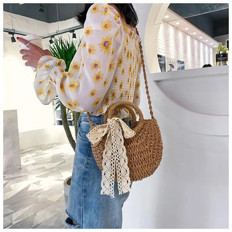 2024 Fashion Straw Bag Ins Bohemian Style Women\'s One Shoulder Bag Portable Ladies Basket Bags