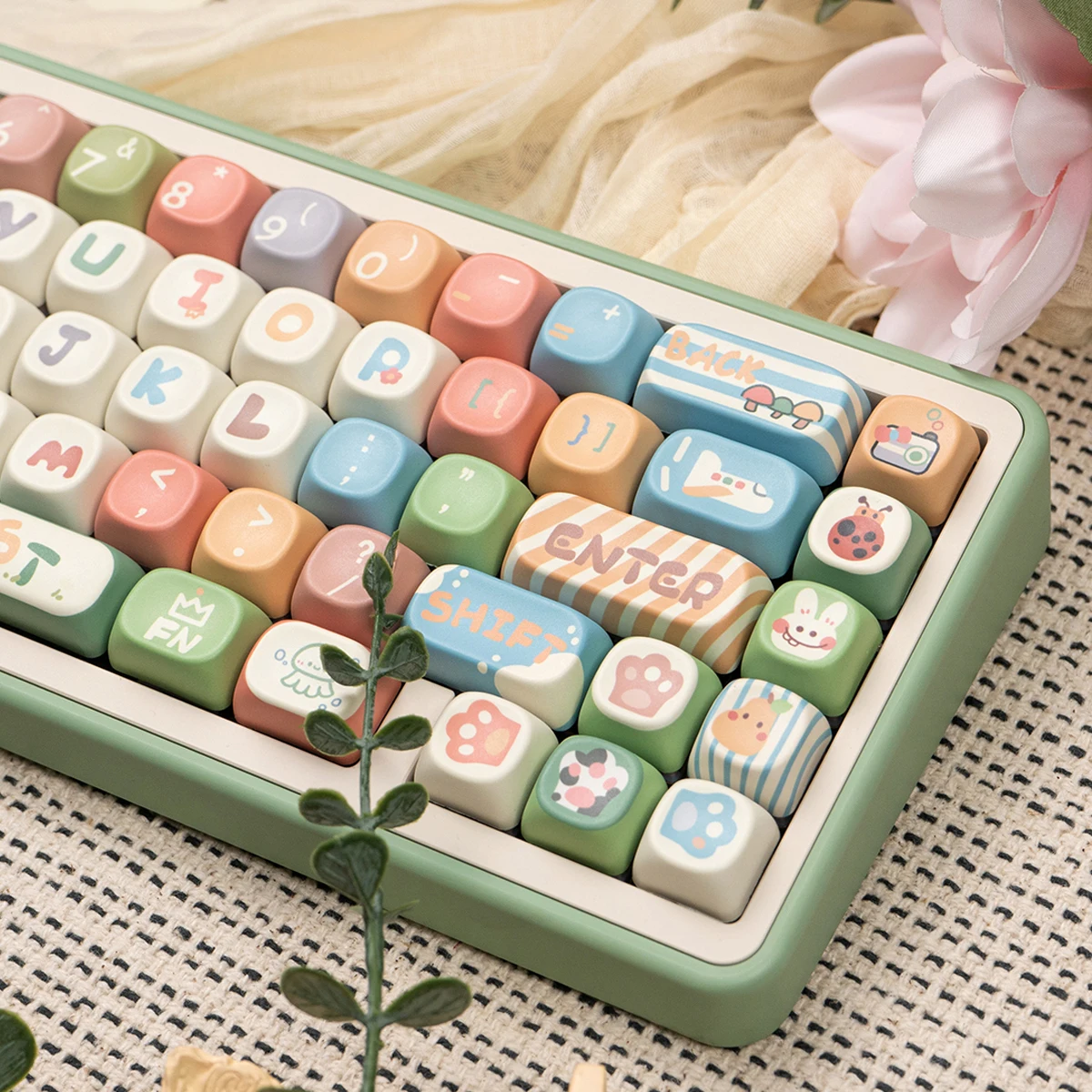 

Cartoon MOA Keycaps 134 keys Cute Round PBT keycaps Five sided Dye-Sublimate Key caps For Mechanical Keyboard 64/87/96/104