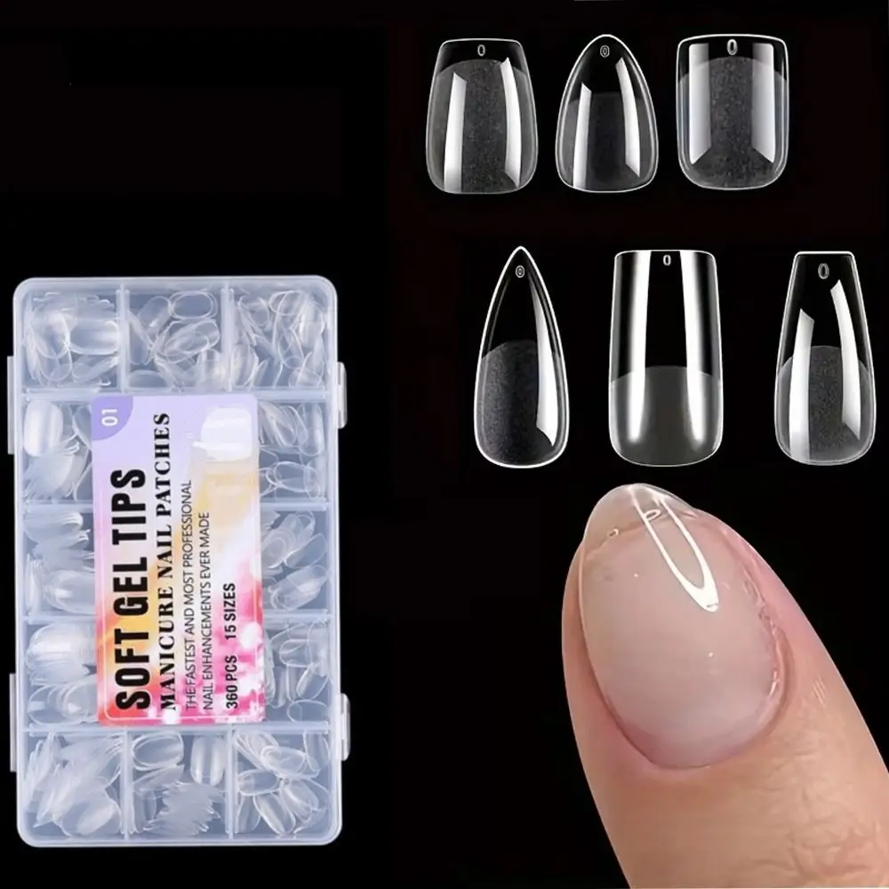 

360Pcs Ultra-short Semi-frosted Transparent Nail Plates Traceless Acrylic Transparent Nail Tips Almond Oval Coffin Square
