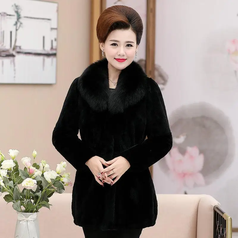 Imitation fur jacket medium and long imitation Rex rabbit hair imitation mink fox fur collar