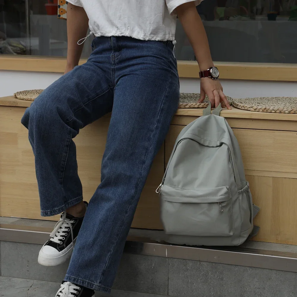 Solid Color Shoulder Bag Nylon School Knapsack Korean Teenager White School Bag Sports Travel Backpack for Women