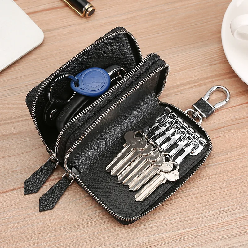 Fashion Unisex Key Wallets Men Cow Leather Car Key Holder Double Zipper Keychain Case Women Casual Keys Organizer Key Coin Pouch