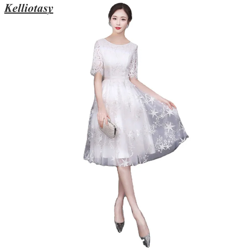 Ready To Ship Lace Bridesmaid Dress For Girls White Wedding Party Dress Shorts Aline