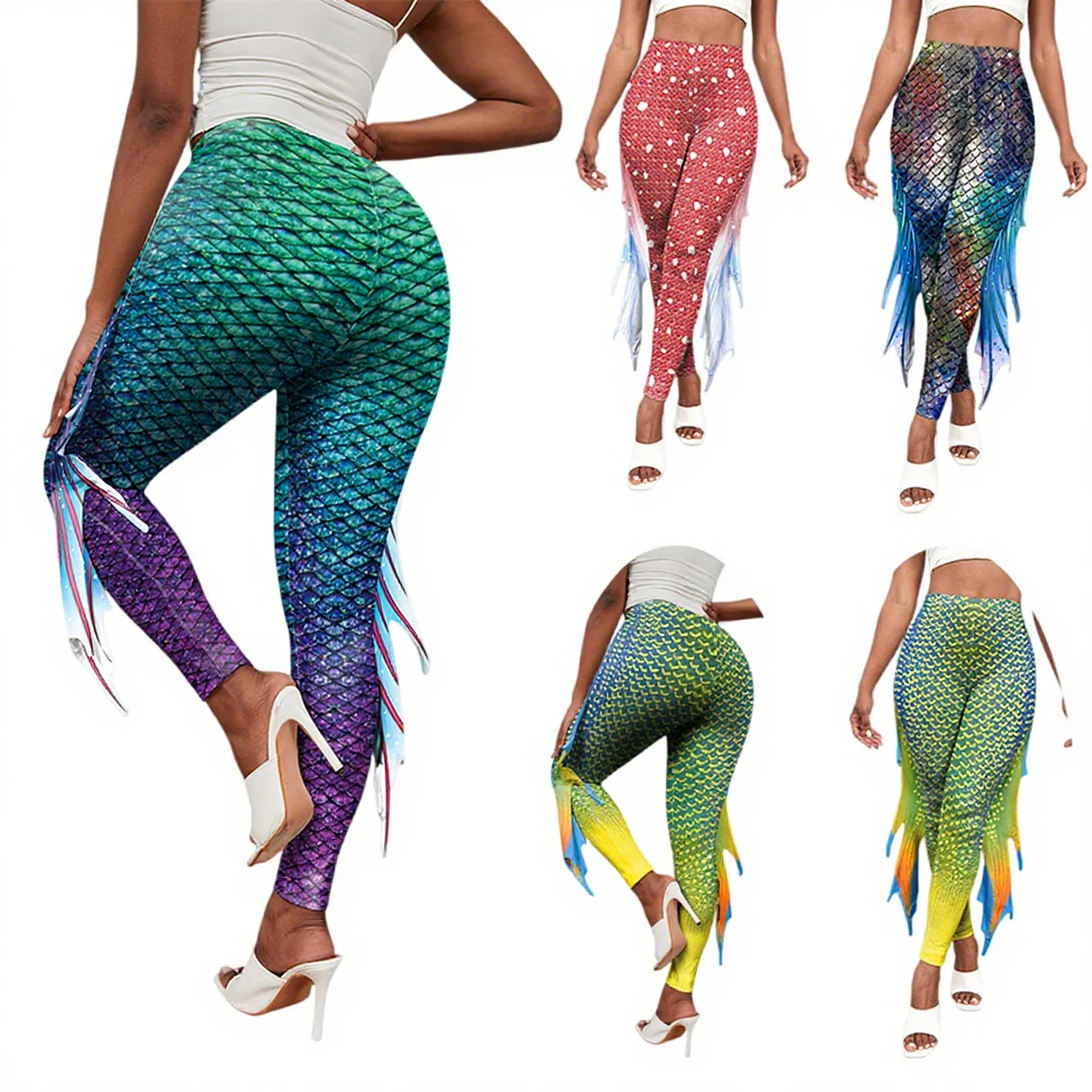 

Color Trousers Cosplay Mermaid Leggings Halloween Costume Fish Scale Pattern Trousers Carnival Pants New Party Movie Dress Up