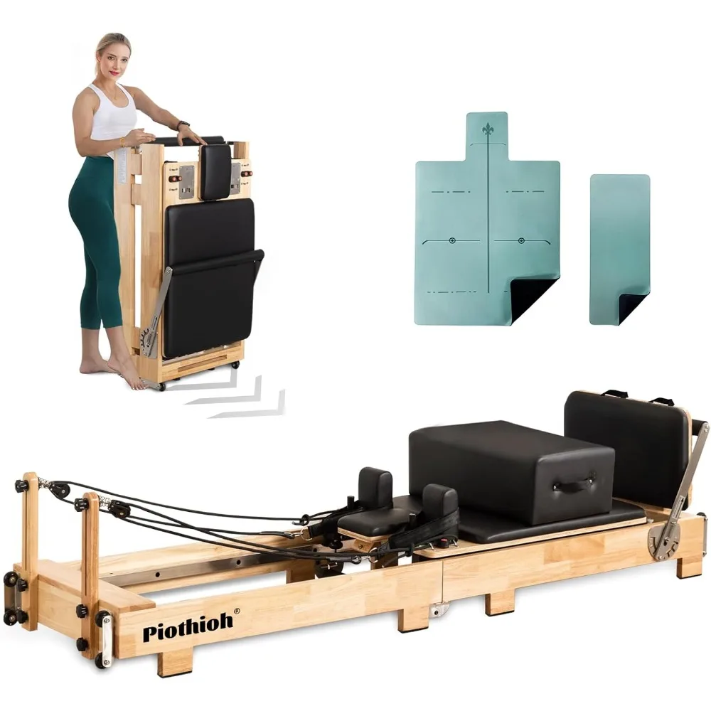 

Pilates Reformer Machine,Portable Pilates Reformer Wood Foldable Bed Yoga Exercise Strength Training Foldable Equipment for Home