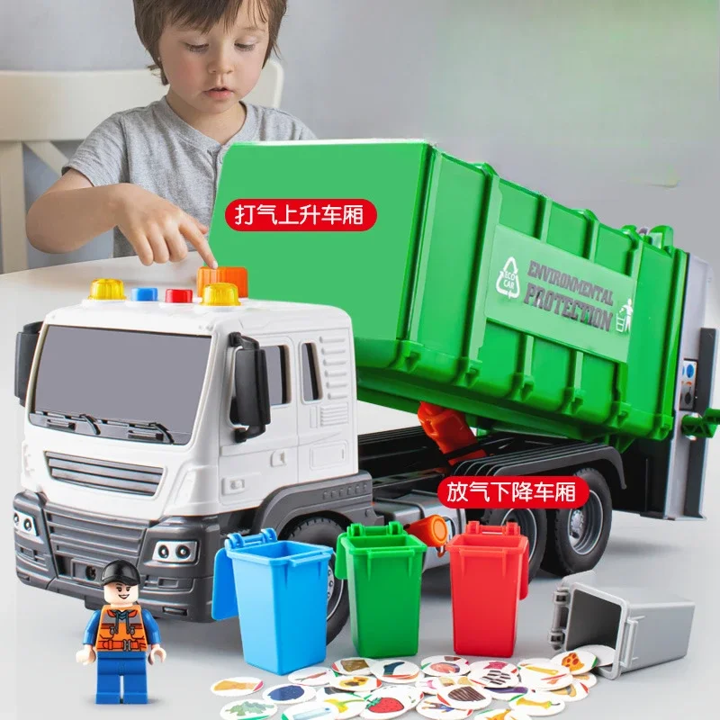 Pneumatic version Extra Large Children's Garbage Truck Sanitation Truck Engineering Self Dumping Garbage Bin Children's Toy Boy