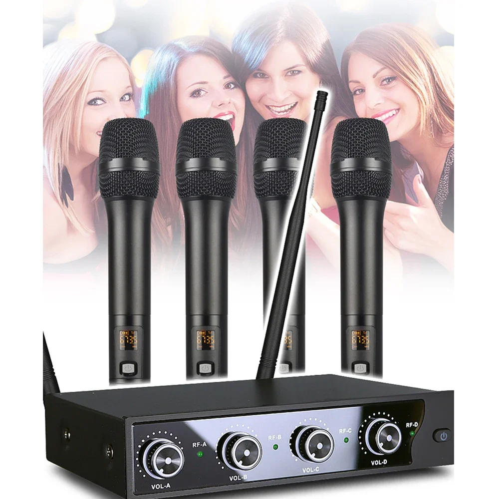 

Professional Church Stage Home Karaoke 4 Channel Wireless Microphone For Singing