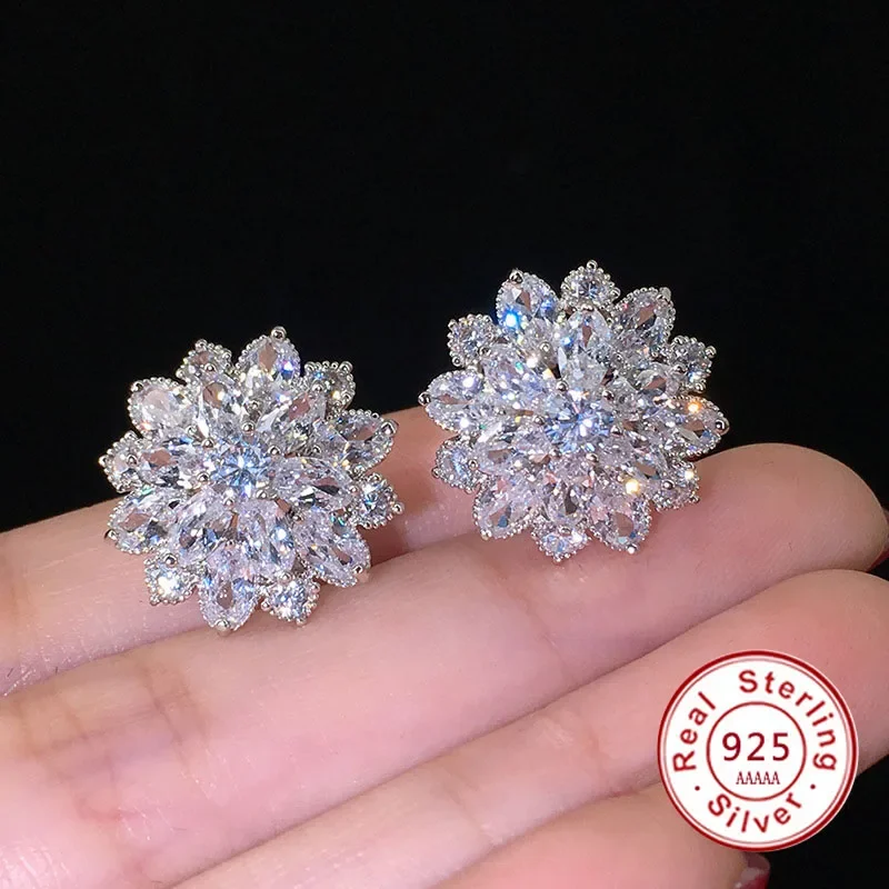 

Cute Big AAAAA Bling Cubic Zirconia 925 Silver Needle Stud Earrings Fashionable Flower Earring for Women Jewelry Gift Brincos