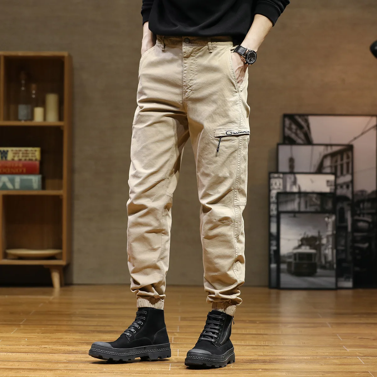 แฟชั่น Joggers Overalls ผู้ชายลำลองหลวม Baggy Cargo กางเกง Streetwear กระเป๋ากางเกงยุทธวิธีเสื้อผ้า