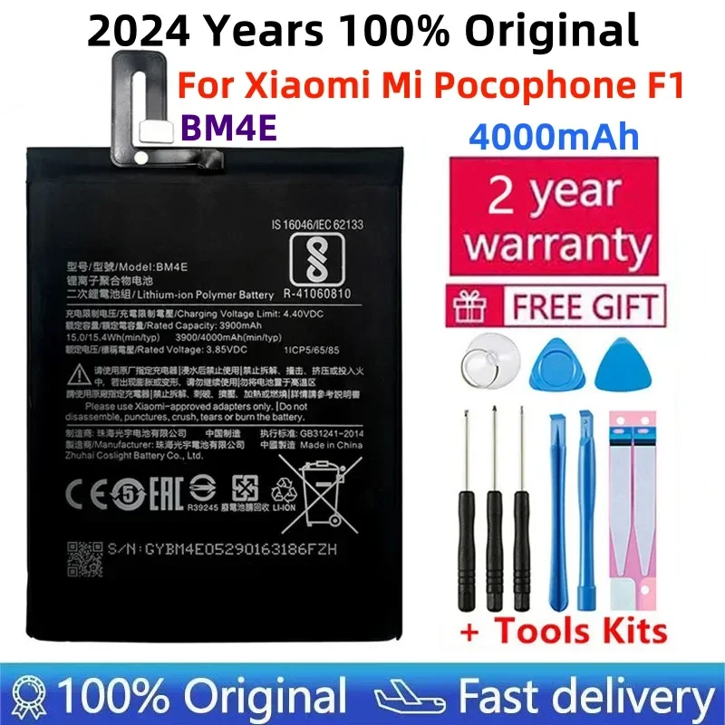 

2024 Years Original Replacement Battery BM4E For Xiaomi MI Pocophone F1 battery Authentic Phone Battery 4000mAh+Fast Shipping