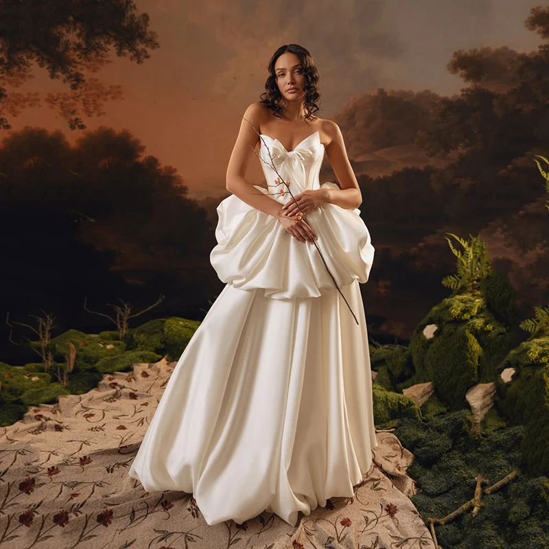 

Eightree Formal A-Line Wedding Dresses White Sweetheart Ruffled Satin Wedding Ball Gowns Women Bridal Ball Prom Dress Customized